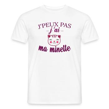 tee shirt j peux pas j ai ma minette chat mignon - T-shirt homme - blanc - Devant - AI Model Male 178 dark (178cm)