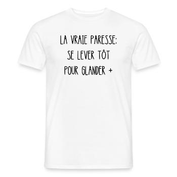 la vraie paresse - T-shirt homme - blanc - Devant - AI Model Male 178 dark (178cm)