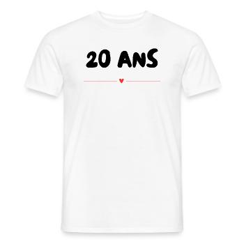 20. 20 ANS. 20e ANNIVERSAIRE. ANNIVERSAIRE 20 ANS. - T-shirt homme - blanc - Devant - AI Model Male 178 dark (178cm)