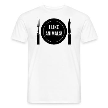 I Like Animals! (Fork / Knife / Plate / Black) - Men's T-Shirt - white - Front - AI Model Male 178 dark (178cm)
