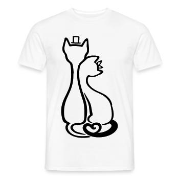 Elegant Cat Couple Line Art | Love & Romance Style - Men's T-Shirt - white - Front - AI Model Male 178 dark (178cm)