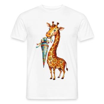 Giraffe mignonne rentrée à l’école avec un cornet d’école - T-shirt homme - blanc - Devant - AI Model Male 178 dark (178cm)