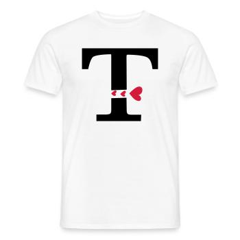 Capital letter T with hearts - Men's T-Shirt - white - Front - AI Model Male 178 dark (178cm)