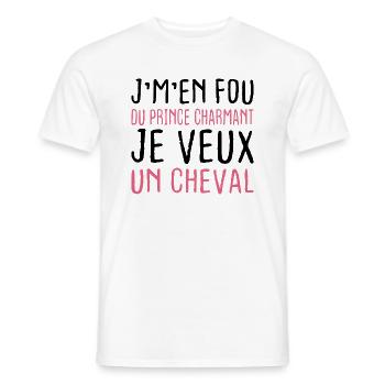 Je m'en fou du prince charmant je veux un cheval - T-shirt homme - blanc - Devant - AI Model Male 178 dark (178cm)
