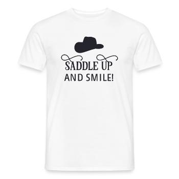 Selle vers le haut et sourire - T-shirt homme - blanc - Devant - AI Model Male 178 dark (178cm)