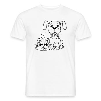 Chien Chat Deux Amis Équipe Chaton 2 Duo Équipage - T-shirt homme - blanc - Devant - AI Model Male 178 dark (178cm)