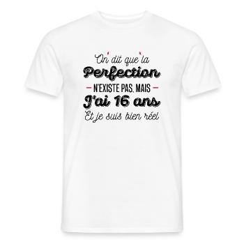 16 ans de perfection / humour anniversaire 16 ans - T-shirt homme - blanc - Devant - AI Model Male 178 dark (178cm)