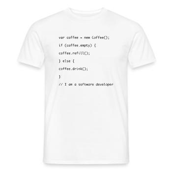 Recharge de café code Javascript - T-shirt homme - blanc - Devant - AI Model Male 178 dark (178cm)