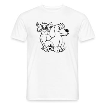 Chien Chat Deux Amis Équipe Chaton 2 Duo Équipage - T-shirt homme - blanc - Devant - AI Model Male 178 dark (178cm)