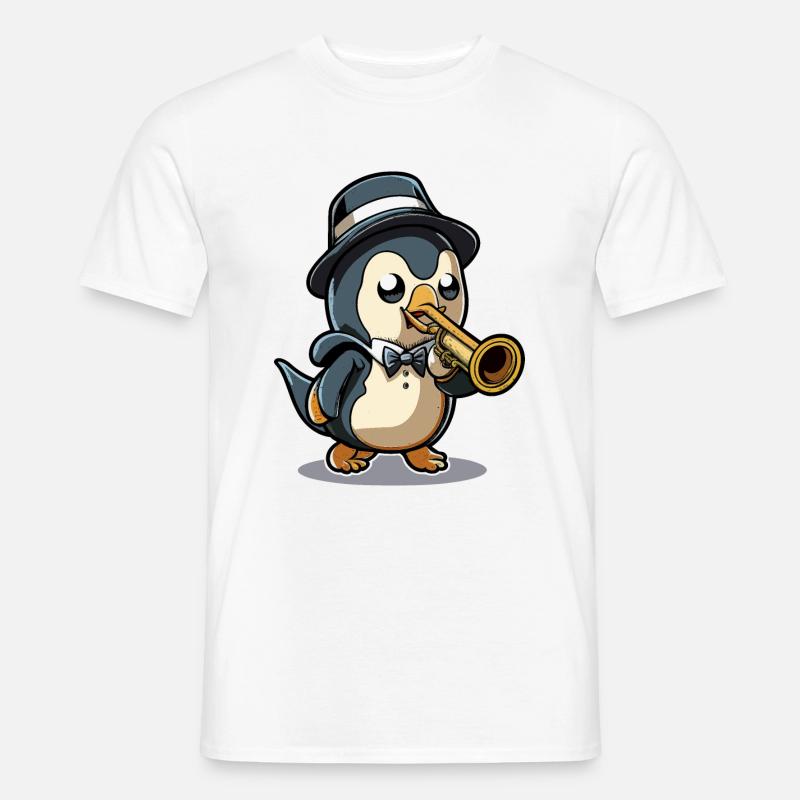 Trompetender Pinguin - Männer T-Shirt - Weiß