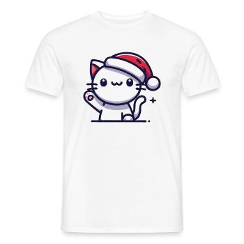 Cat with Santa hat - Men's T-Shirt - white - Front - AI Model Male 178 dark (178cm)