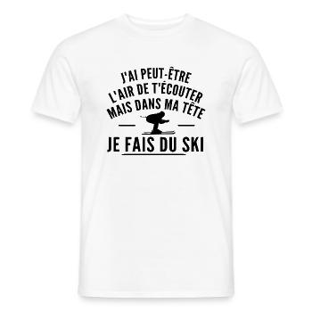 dans ma tête je fais du ski - cadeau humour ski - T-shirt homme - blanc - Devant - AI Model Male 178 dark (178cm)