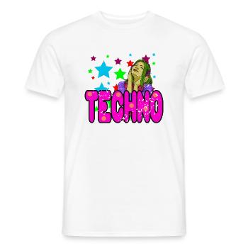 Cool Retro TECHNO Designs Techno DJ Lover T-Shirt - T-shirt homme - blanc - Devant - AI Model Male 178 dark (178cm)