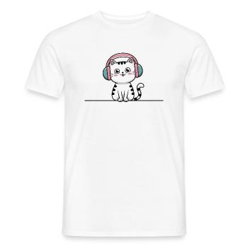 Chat mignon avec des écouteurs Doodle - T-shirt homme - blanc - Devant - AI Model Male 178 dark (178cm)