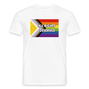 Inclusive Pride Progress Flag ALL RIGHTS DESERVED - Men's T-Shirt - white - Front - AI Model Male 178 dark (178cm)