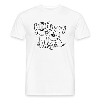 2 chiens équipe assis deux amis équipage heureux - T-shirt homme - blanc - Devant - AI Model Male 178 dark (178cm)