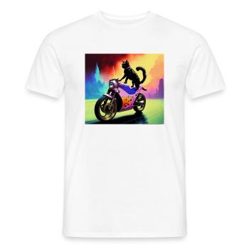 Katze auf Motorrad - Männer T-Shirt - Weiß - Vorne - AI Model Male 178 dark (178cm)