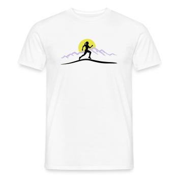 Running Woman, Runner & Mountains & Sun - Men's T-Shirt - white - Front - AI Model Male 178 dark (178cm)