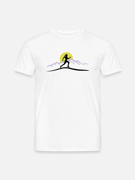 Running Woman, Runner & Mountains & Sun - Men's T-Shirt - white