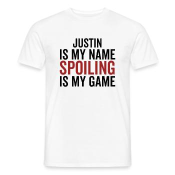 Justin ist mein Name Verderben ist mein Spiel - Männer T-Shirt - Weiß - Vorne - AI Model Male 178 dark (178cm)
