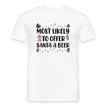 Most Likely To Offer Santa A Beer Funny Drinking - Men's T-Shirt - white - Front - AI Model Male 178 dark (178cm)