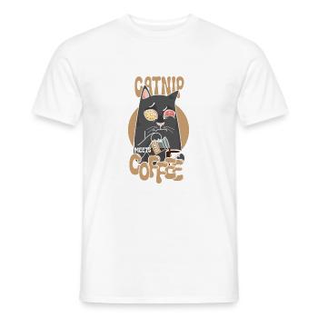 Quand l’herbe à chat rencontre le café, des choses magiques se produisent - T-shirt homme - blanc - Devant - AI Model Male 178 dark (178cm)