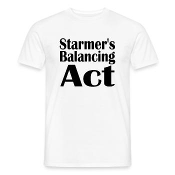 Starmer's Balancing Act - Men's T-Shirt - white - Front - AI Model Male 178 dark (178cm)
