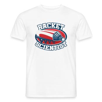 Racket Scientist Badminton Player Shuttlecock Spor - Männer T-Shirt - Weiß - Vorne - AI Model Male 178 dark (178cm)