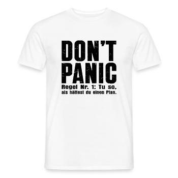"DON'T PANIC" – The cult shirt - Men's T-Shirt - white - Front - AI Model Male 178 dark (178cm)