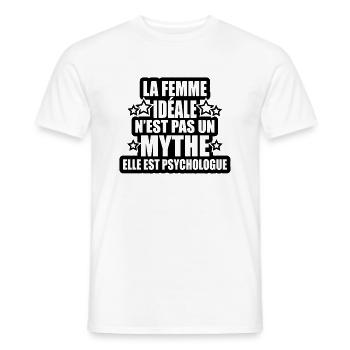 la femme idéale n'est pas mythe elle est psy - T-shirt homme - blanc - Devant - AI Model Male 178 dark (178cm)