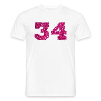 Numéro 34 paillettes rose - 34e anniversaire - T-shirt homme - blanc - Devant - AI Model Male 178 dark (178cm)