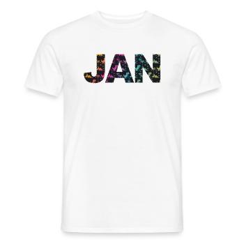 JAN - Beautiful boy name with dinosaur - Men's T-Shirt - white - Front - AI Model Male 178 dark (178cm)