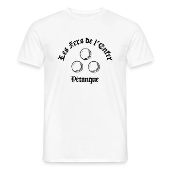 Les Fers de l'Enfer / The Irons of Hell - Pétanque - Men's T-Shirt - white - Front - AI Model Male 178 dark (178cm)