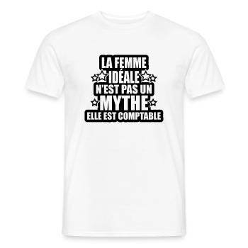 la femme idéale n'est pas mythe elle est comptable - T-shirt homme - blanc - Devant - AI Model Male 178 dark (178cm)