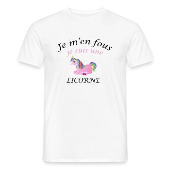 Je m'en fou je suis une licorne - T-shirt homme - blanc - Devant - AI Model Male 178 dark (178cm)
