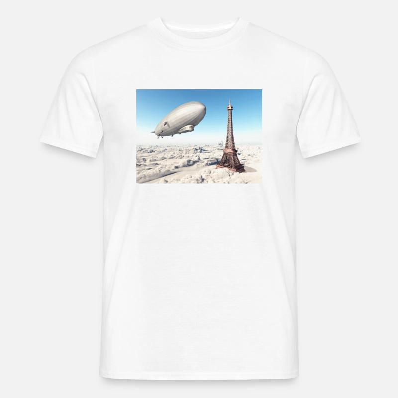 Zeppelin over the Eiffel Tower - Men’s T-shirt - white