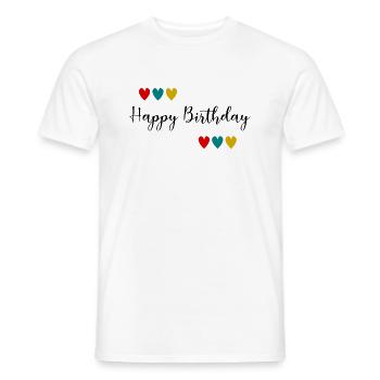 Birthday. HAPPY BIRTHDAY. Happy birthday. - Men's T-Shirt - white - Front - AI Model Male 178 dark (178cm)