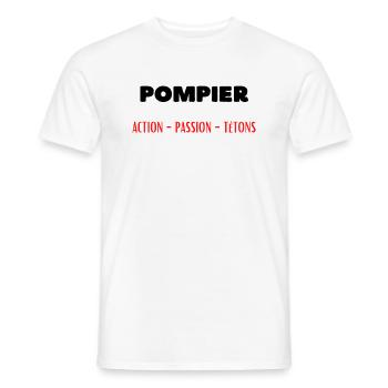 Métier Pompier Action Passion Tétons - T-shirt homme - blanc - Devant - AI Model Male 178 dark (178cm)