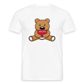 Cute kawaii teddy bear holding red heart showing love - Men's T-Shirt - white - Front - AI Model Male 178 dark (178cm)