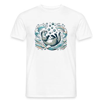 "Otter Waves": An otter in dreamy waves! - Men's T-Shirt - white - Front - AI Model Male 178 dark (178cm)