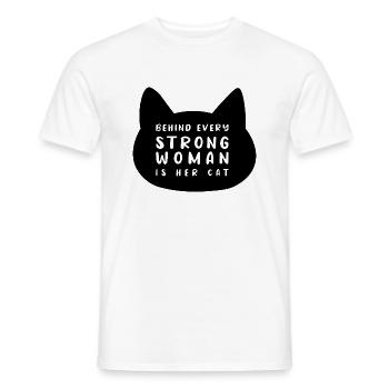 Derrière chaque femme forte se trouve son chat - T-shirt homme - blanc - Devant - AI Model Male 178 dark (178cm)
