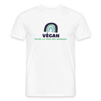 "Soyez végan, soyez la voix des animaux" - T-shirt homme - blanc - Devant - AI Model Male 178 dark (178cm)