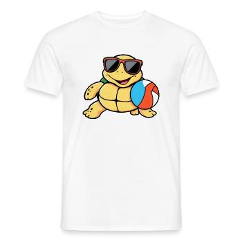 Joyful Yellow Turtle in Sunglasses with Beach Ball - Men's T-Shirt - white - Front - AI Model Male 178 dark (178cm)