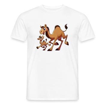 Mère chameau avec enfant gambadant - T-shirt homme - blanc - Devant - AI Model Male 178 dark (178cm)