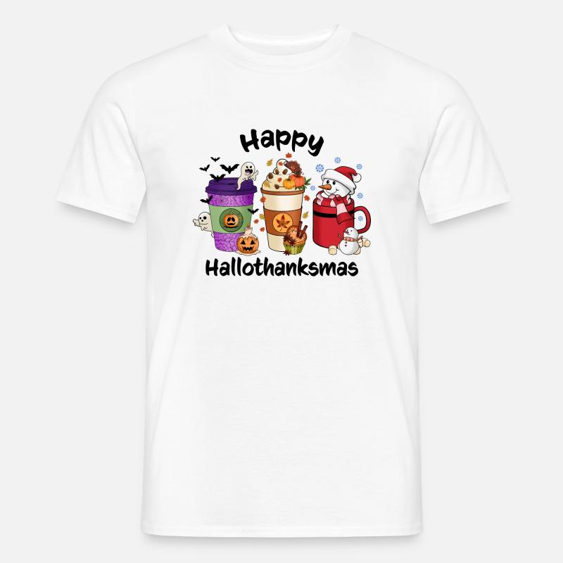 Happy Hallothanksmas Vibes Coffee - Männer T-Shirt - Weiß
