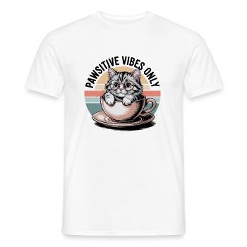 Pawsitive Vibes Only – Cat in a Cup - Männer T-Shirt - Weiß - Vorne - AI Model Male 178 dark (178cm)