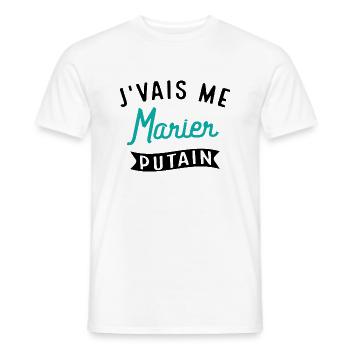 J'vais Me Marier Putain Cadeau Evg Humour Drôle - T-shirt homme - blanc - Devant - AI Model Male 178 dark (178cm)