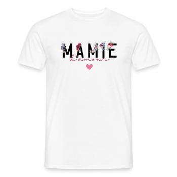 Mamie d’amour fleurs- idée cadeau mamie - T-shirt homme - blanc - Devant - AI Model Male 178 dark (178cm)