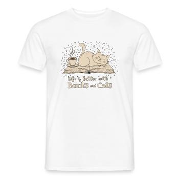 LIVRES ET CHATS - T-shirt homme - blanc - Devant - AI Model Male 178 dark (178cm)