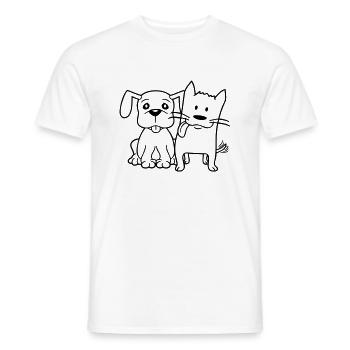 Chien Chat Deux Amis Équipe Chaton 2 Duo Équipage - T-shirt homme - blanc - Devant - AI Model Male 178 dark (178cm)